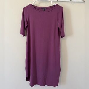 Eileen Fisher Dress Signature Viscose Jersey Sheath Purple XXS 1/2 Sleeve